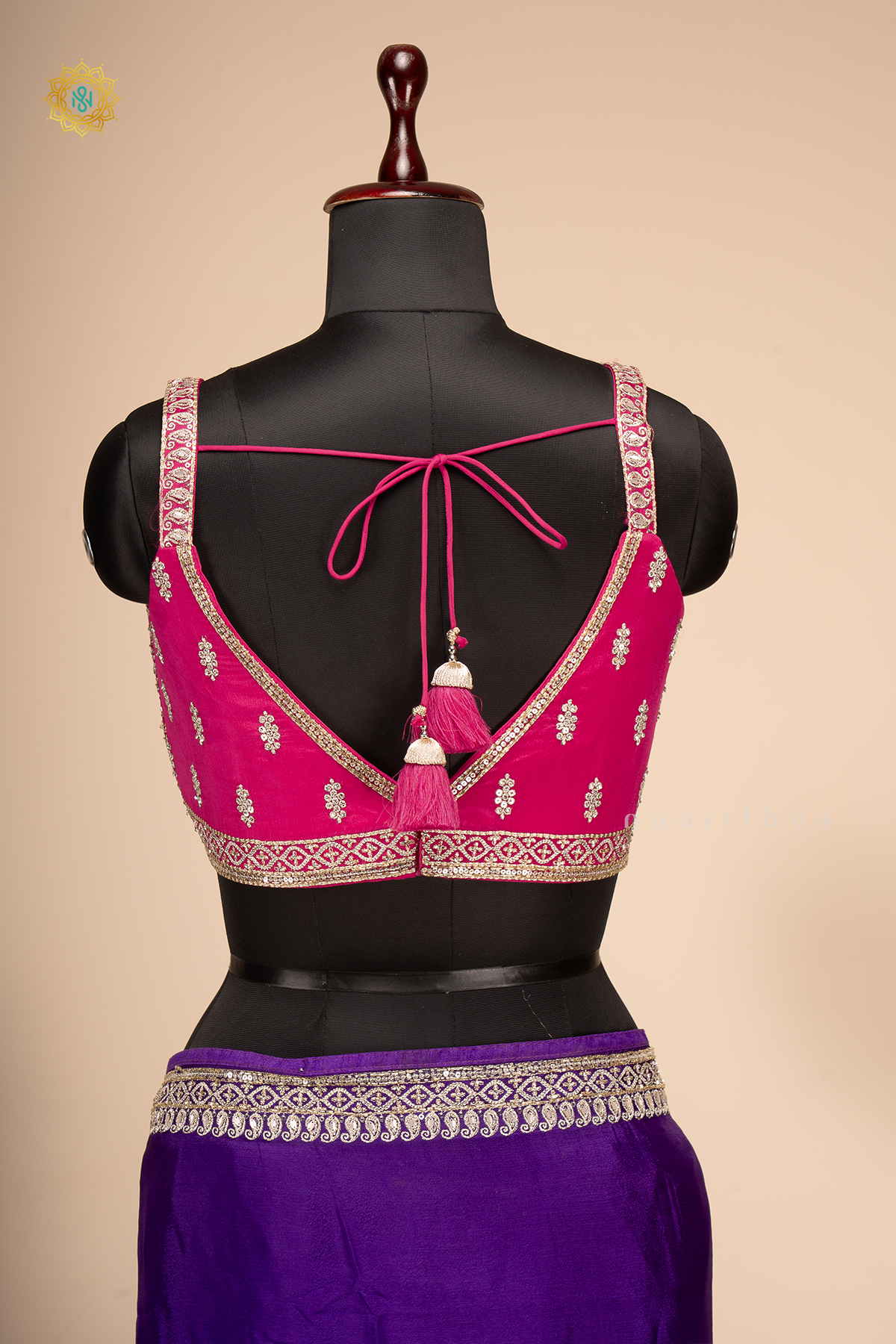 Purple With Pink Chinnon Designer Wear Saree with Readymade Blouse
