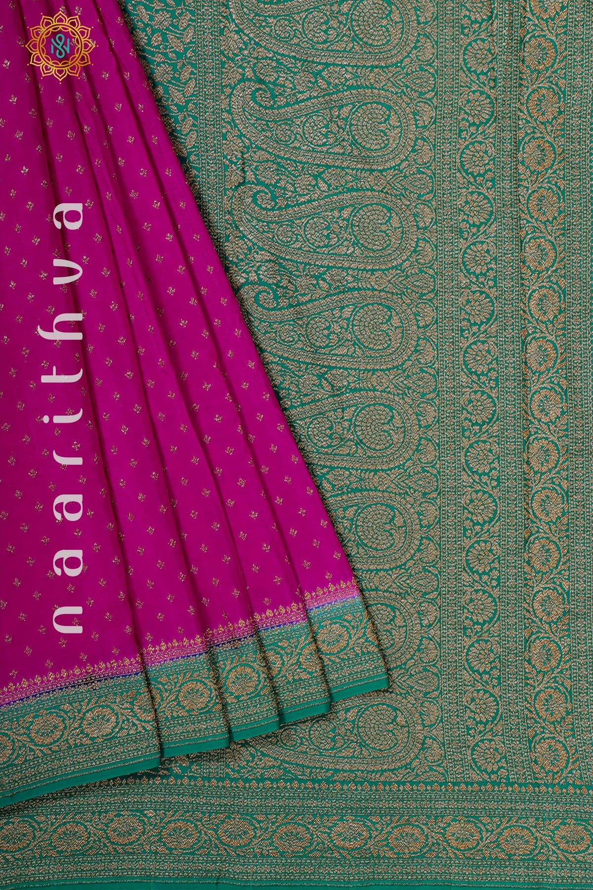 PINK WITH GREEN - PURE BANARASI CREPE SILK