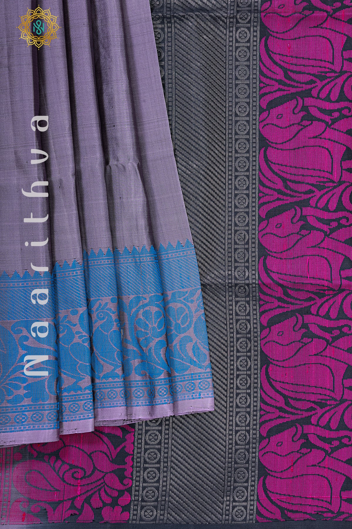 GREYISH LAVENDER WITH BLUE - PURE KANJIVARAM SOFT SILK