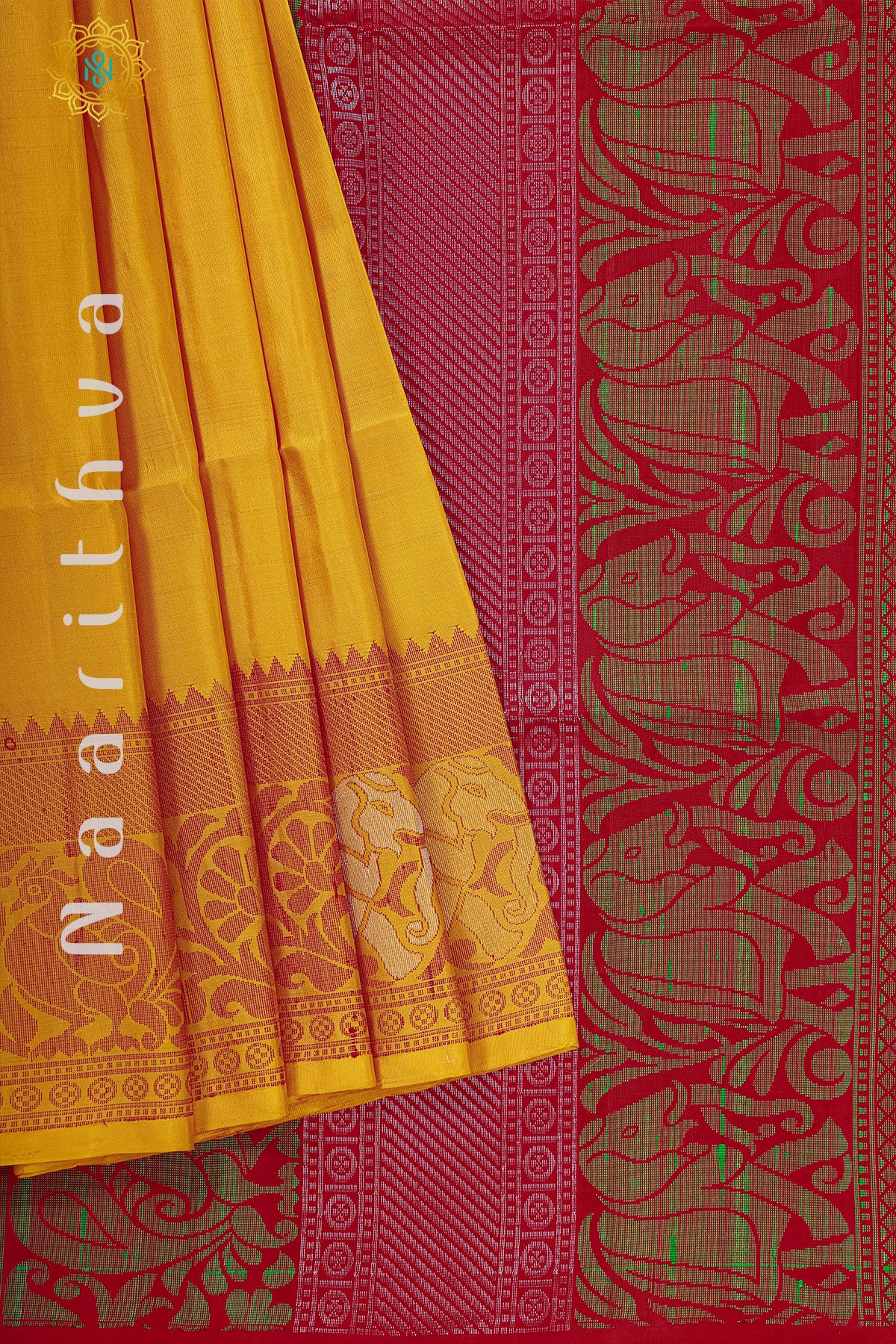 YELLOW WITH RED - PURE KANJIVARAM SOFT SILK