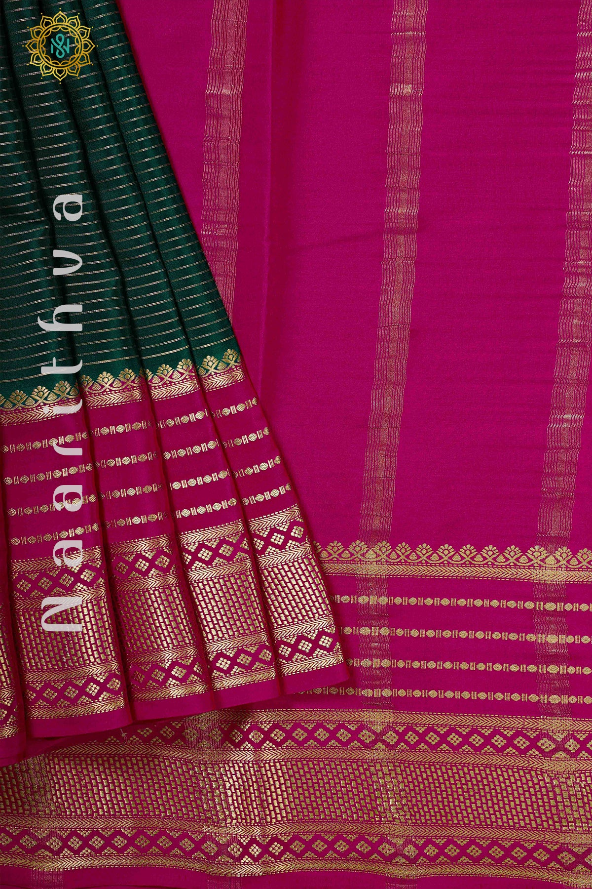 GREEN WITH PINK - PURE MYSORE CREPE SILK