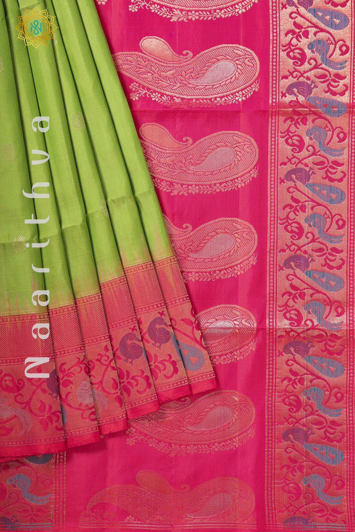 GREEN WITH PINK - PURE KANJIVARAM SOFT SILK