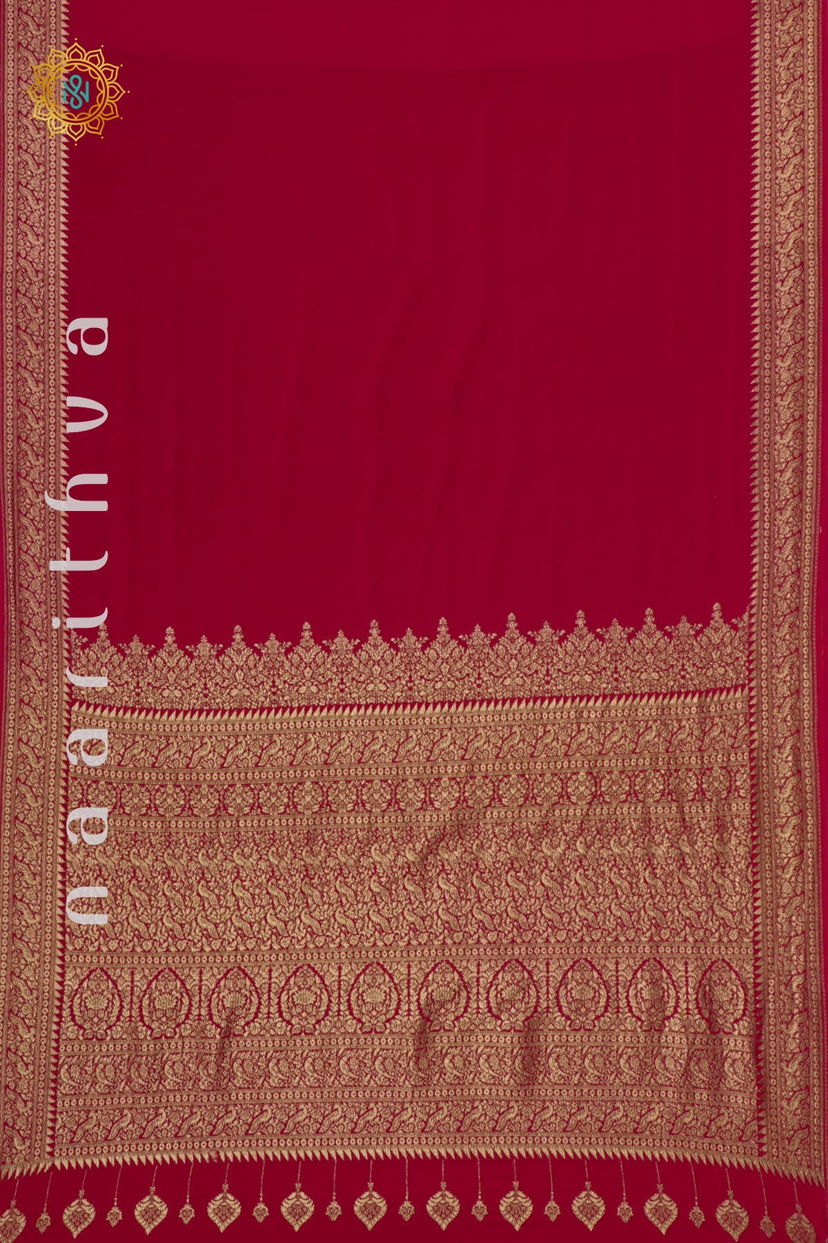 RED WITH BLUE - PURE BANARASI CREPE SILK