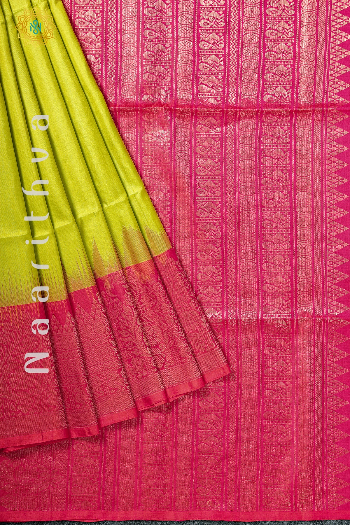 GREEN WITH ORANGISH PINK - PURE KANJIVARAM SOFT SILK