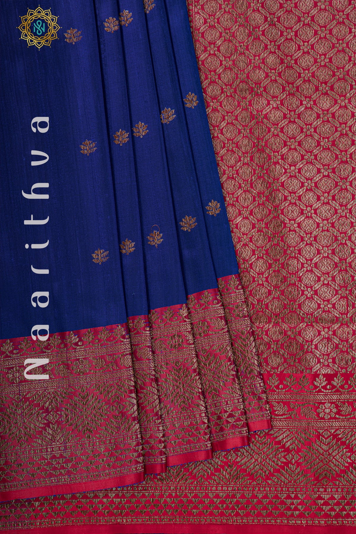 BLUE WITH RED - PURE RAW SILK