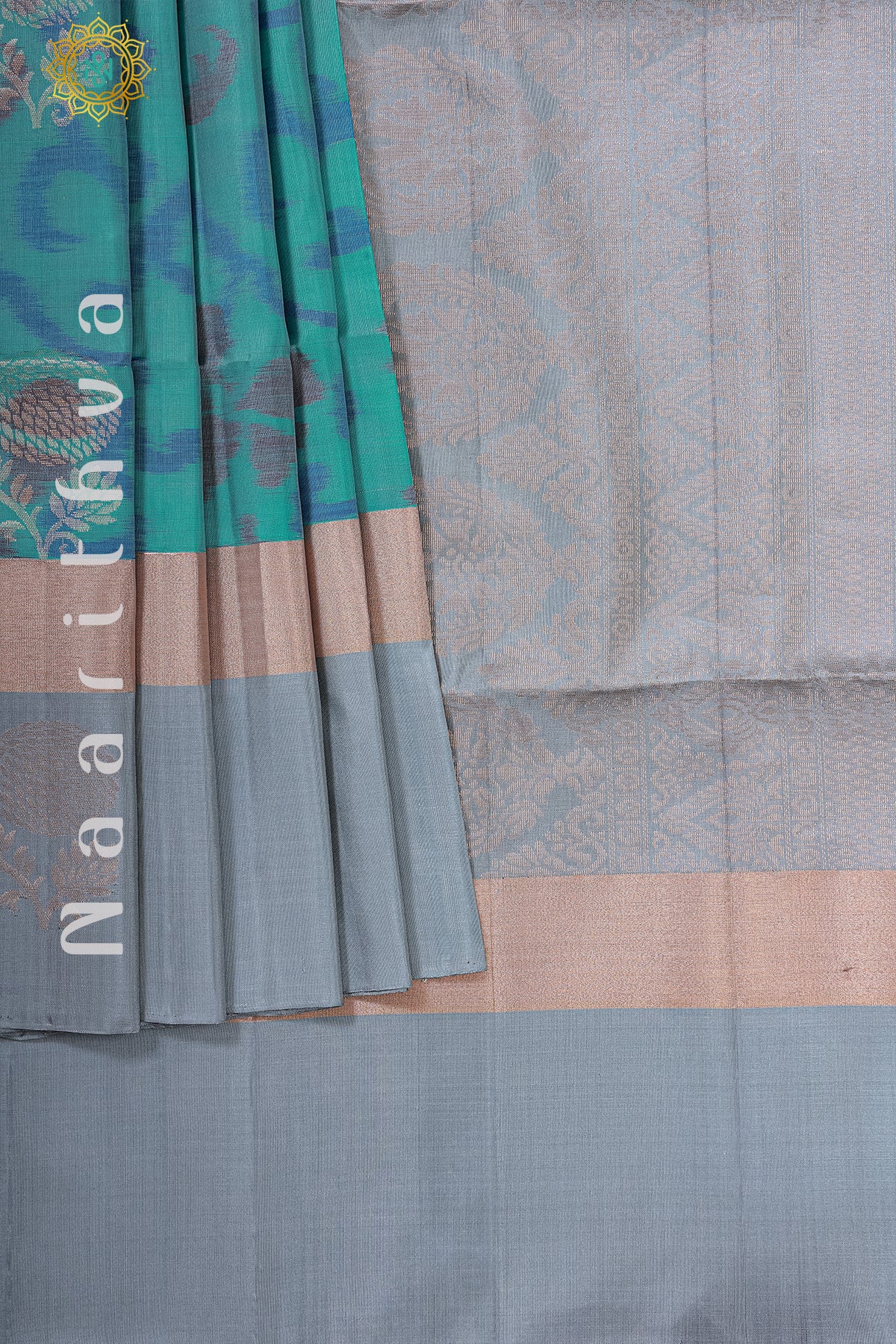 MINT GREEN WITH GREY - PURE IKAT SOFT SILK