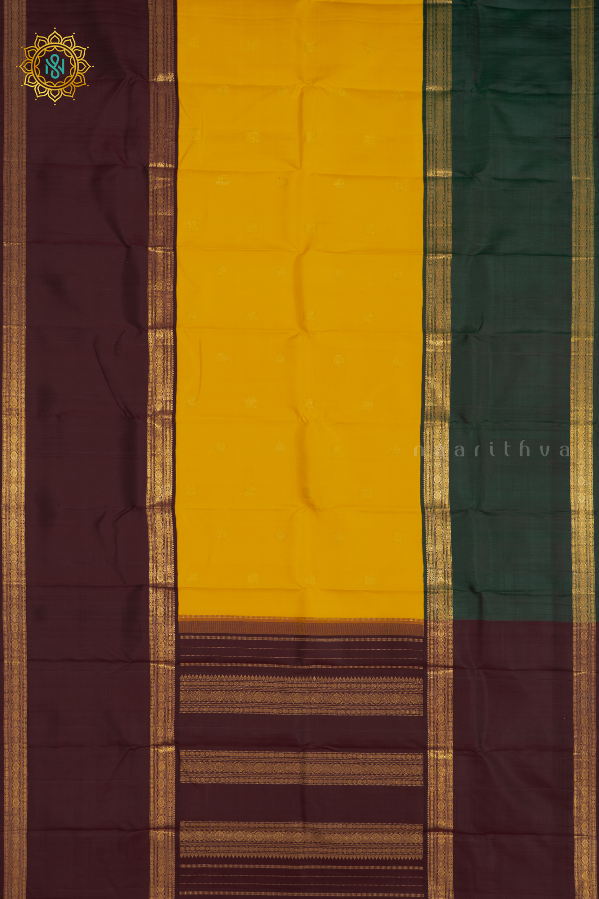 YELLOW WITH MAROON & GREEN - PURE KANJIVARAM SILK