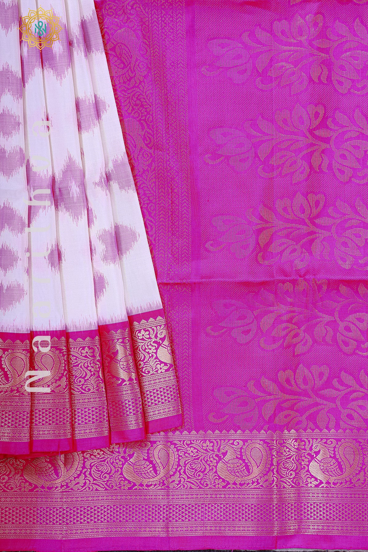 WHITE WITH PINK - PURE IKAT SOFT SILK
