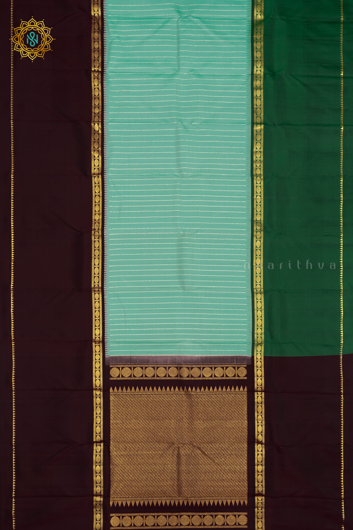 AQUA GREEN WITH BOTTLE GREEN & MAROON - PURE KANJIVARAM SILK