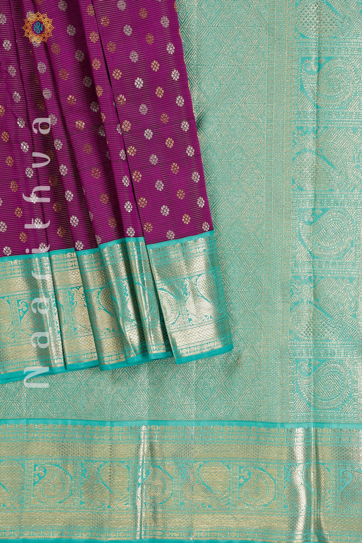 MAGENTA WITH CYAN GREEN - PURE KANJIVARAM SILK