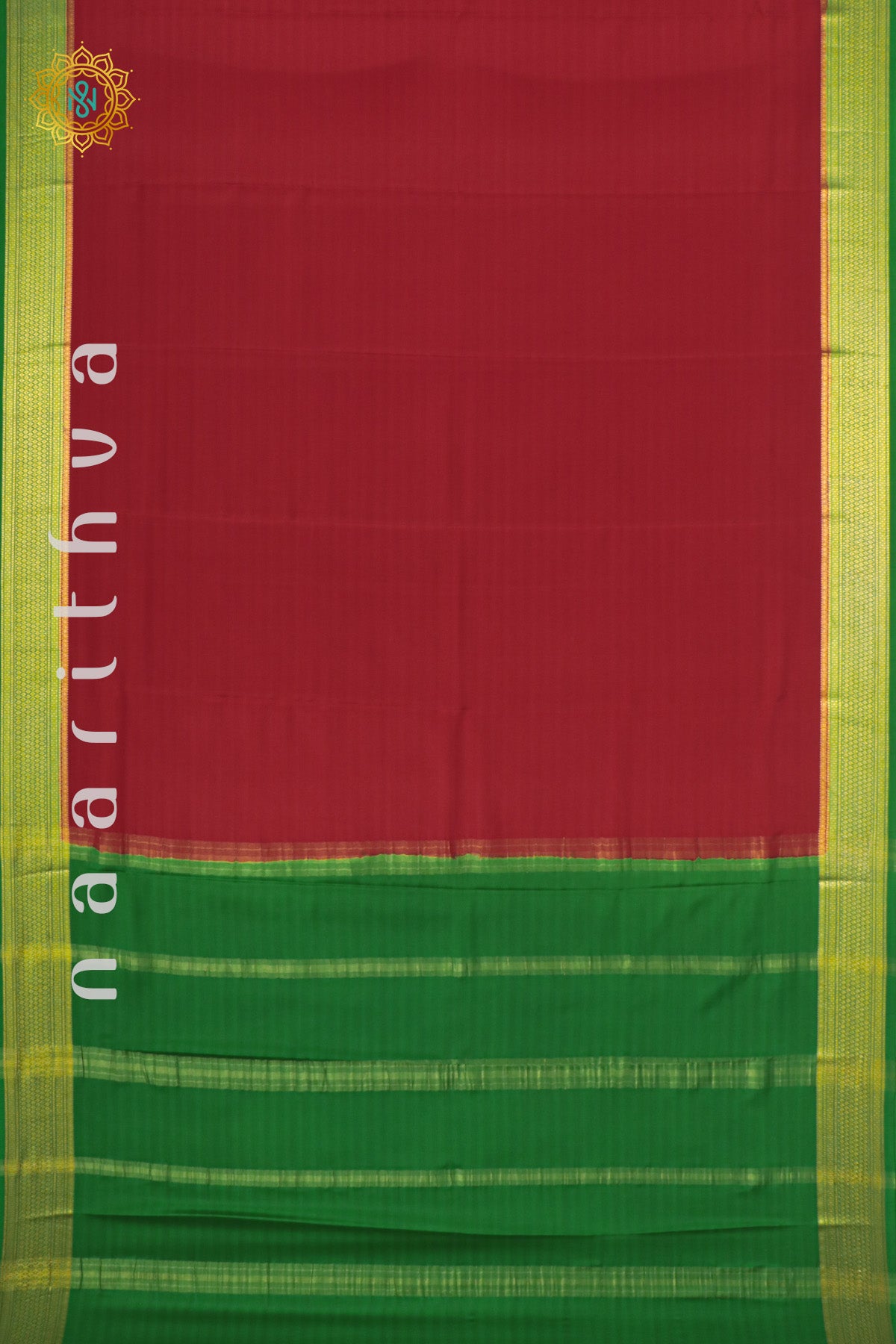 RED WITH GREEN - PURE MYSORE CREPE SILK