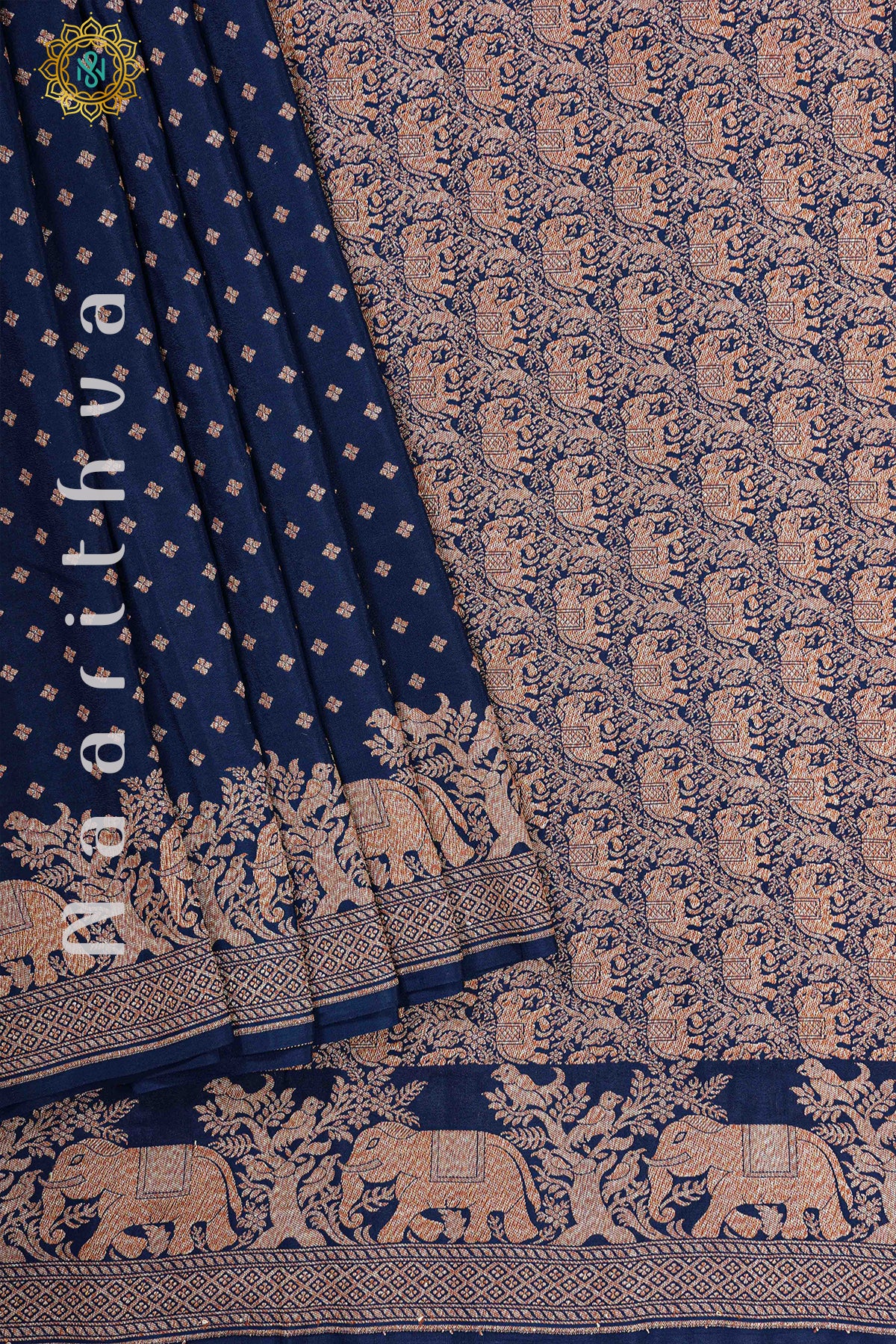 NAVY BLUE - PURE BANARASI CREPE SILK