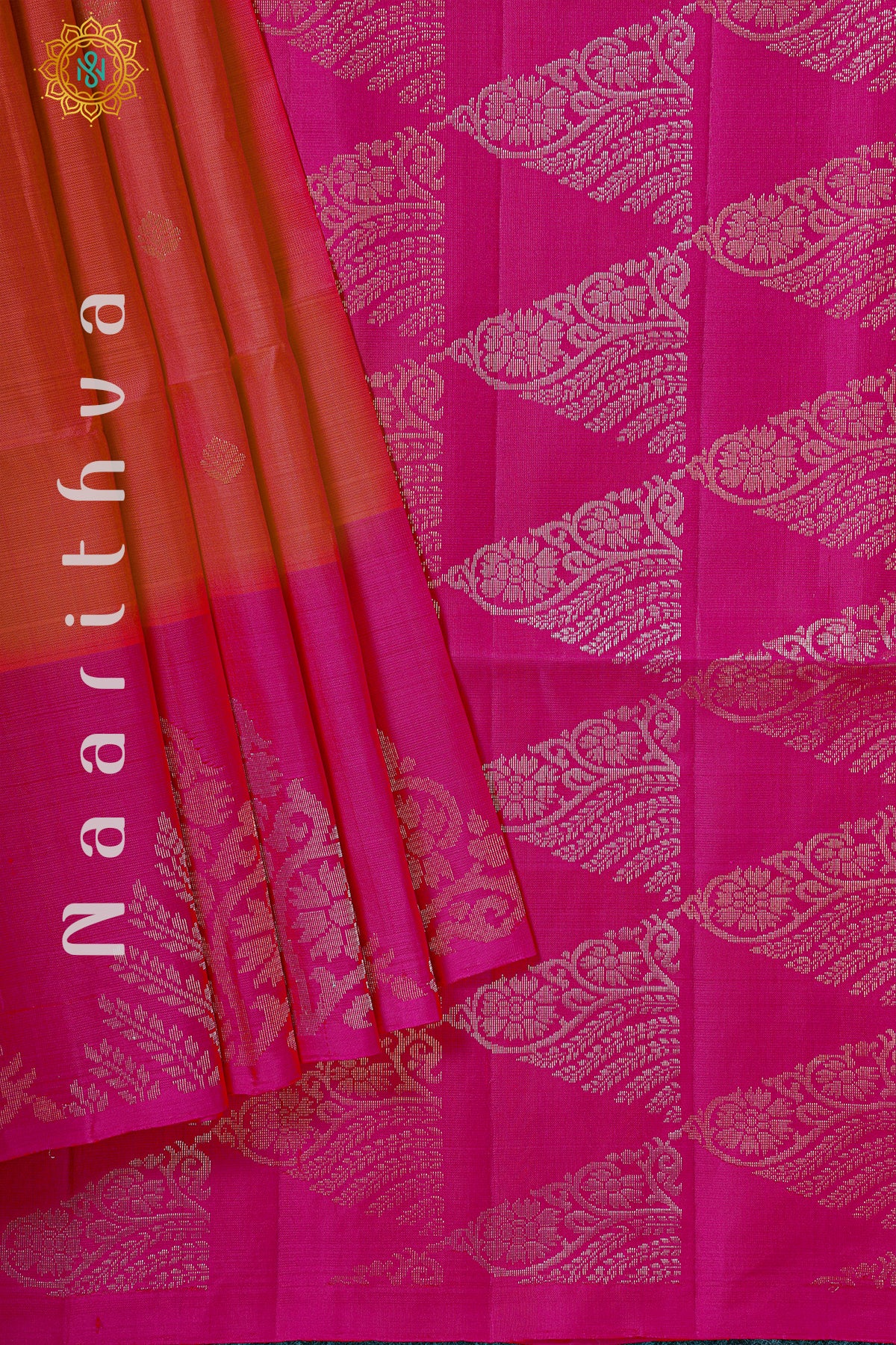 ORANGE WITH PINK - PURE KANJIVARAM SOFT SILK