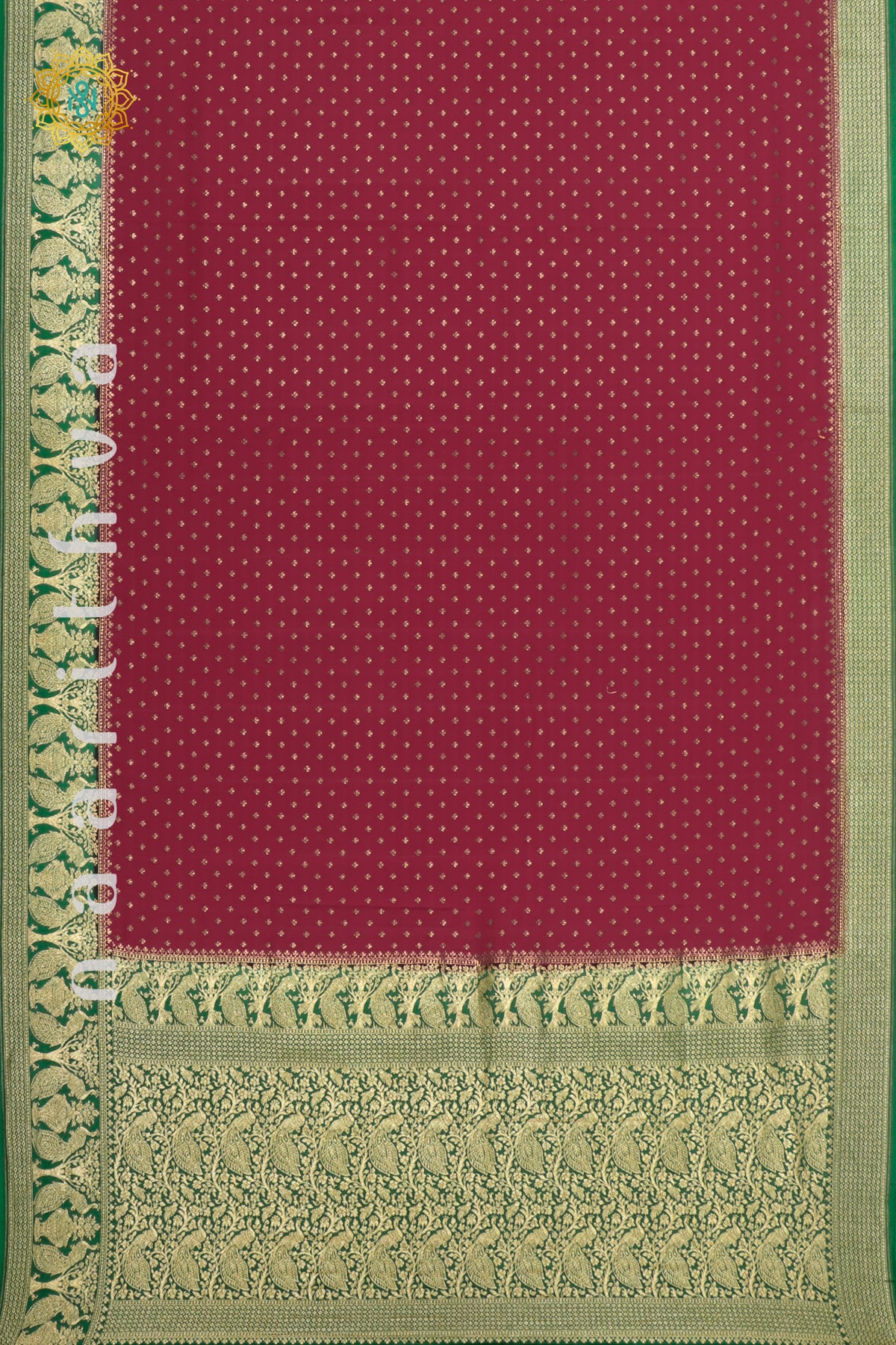 RED WITH GREEN - PURE BANARASI CREPE SILK