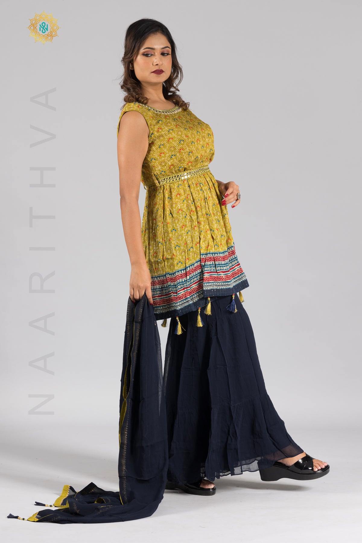 Rama Blue Zari, Thread and Sequins work Salwar Suit with Palazzo Pants –  Seasons Chennai