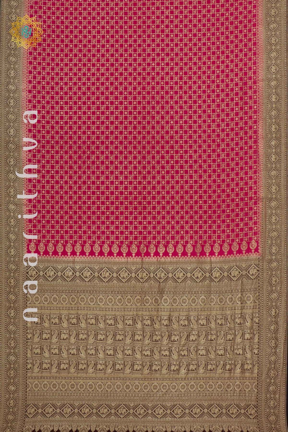 PINK WITH BLACK - PURE HANDLOOM KHADDI GEORGETTE BANARAS