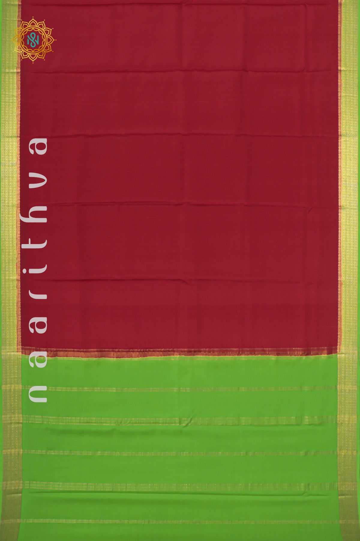 RED WITH PARROT GREEN - PURE MYSORE CREPE SILK