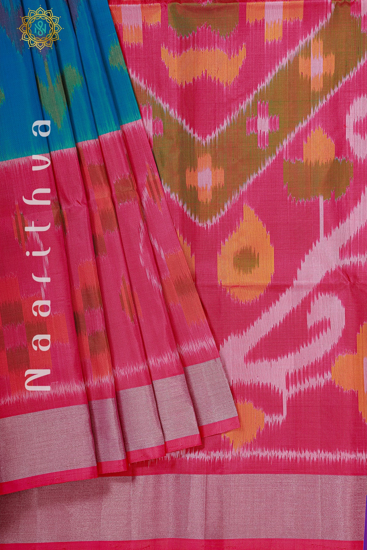 BLUE WITH PINK - PURE IKAT SOFT SILK