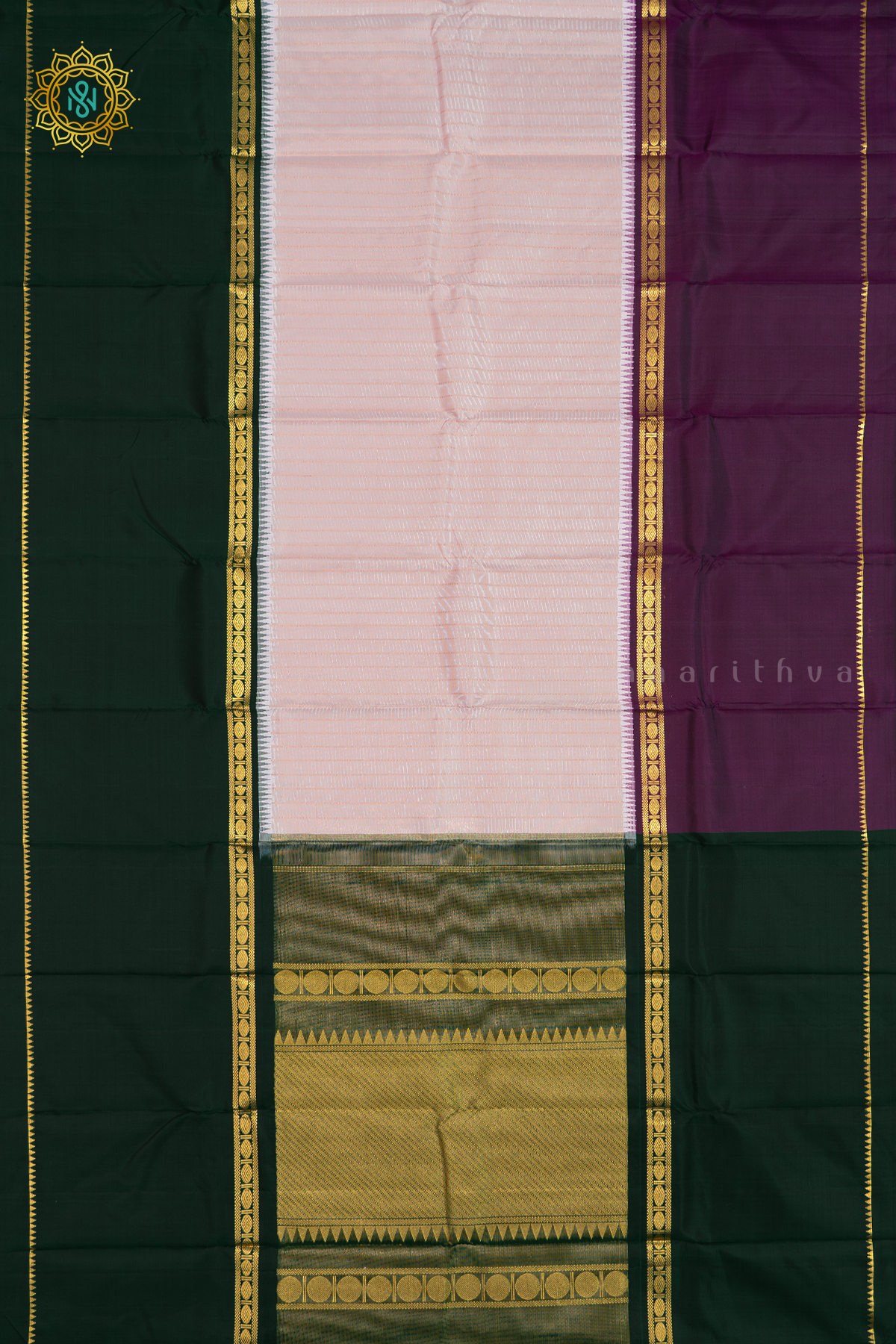 LIGHT PINK WITH GREEN & WINE - PURE KANJIVARAM SILK