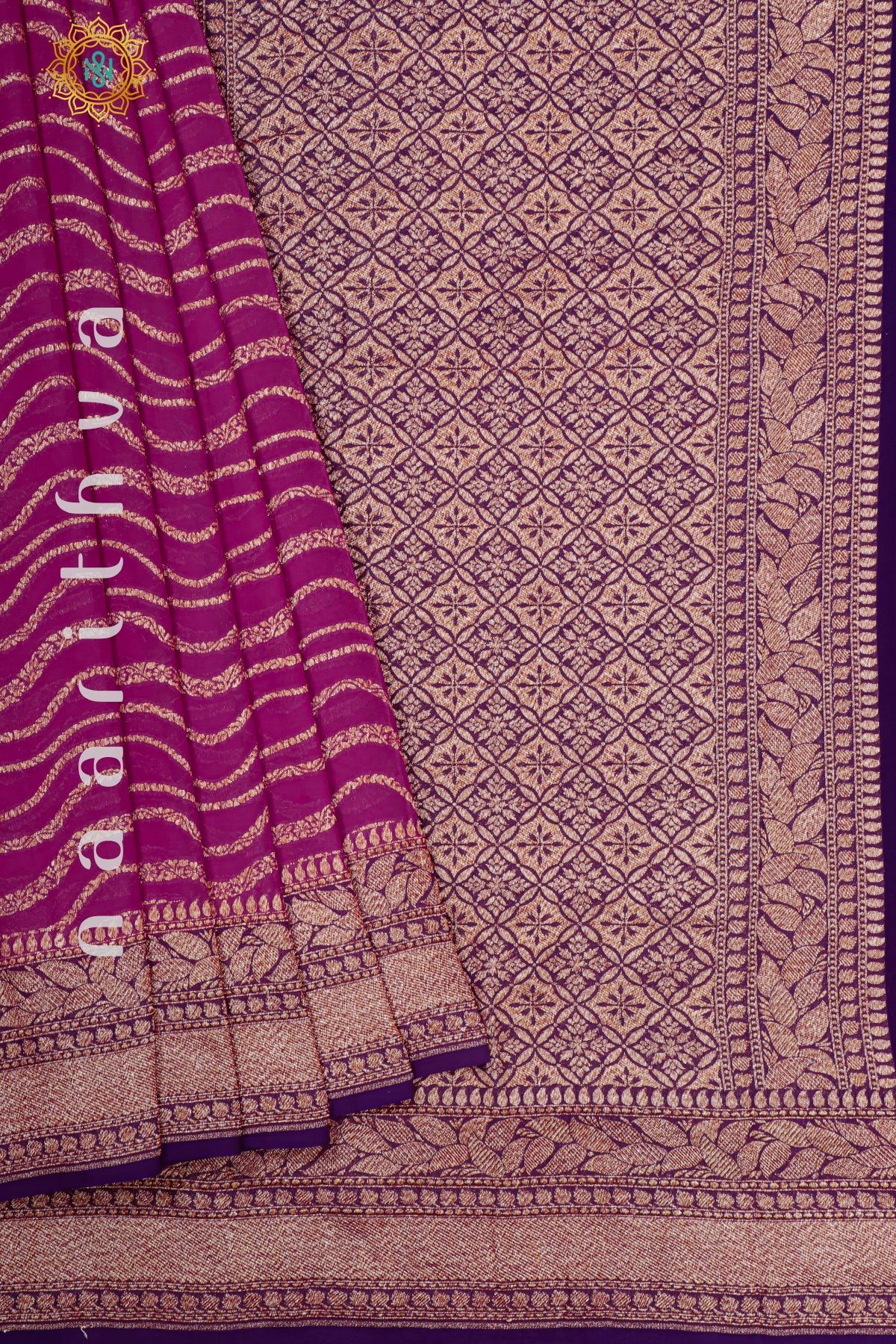 PINK WITH PURPLE - PURE HANDLOOM KHADDI GEORGETTE BANARAS