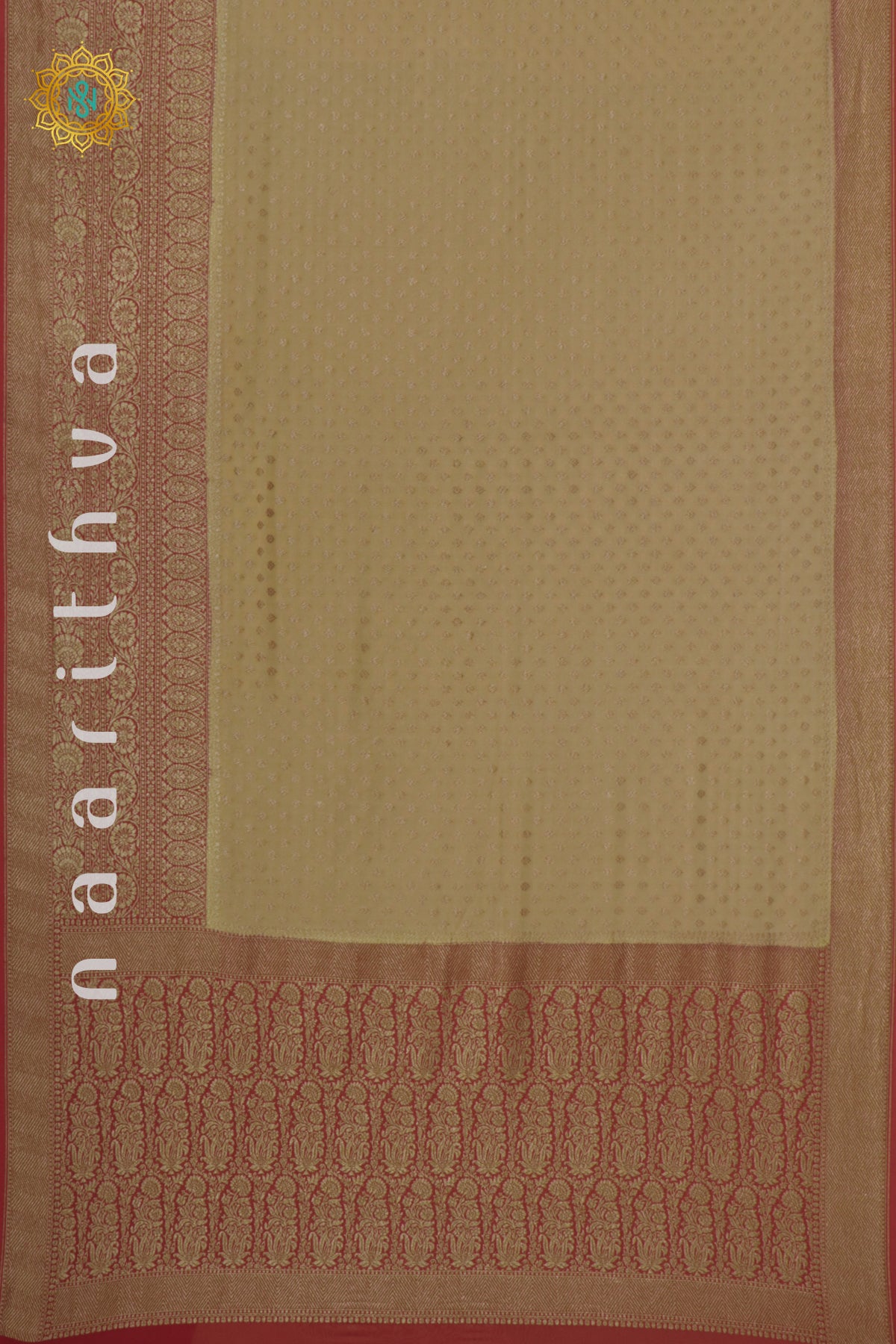 BEIGE WITH RED - PURE BANARASI KHADDI GEORGETTE