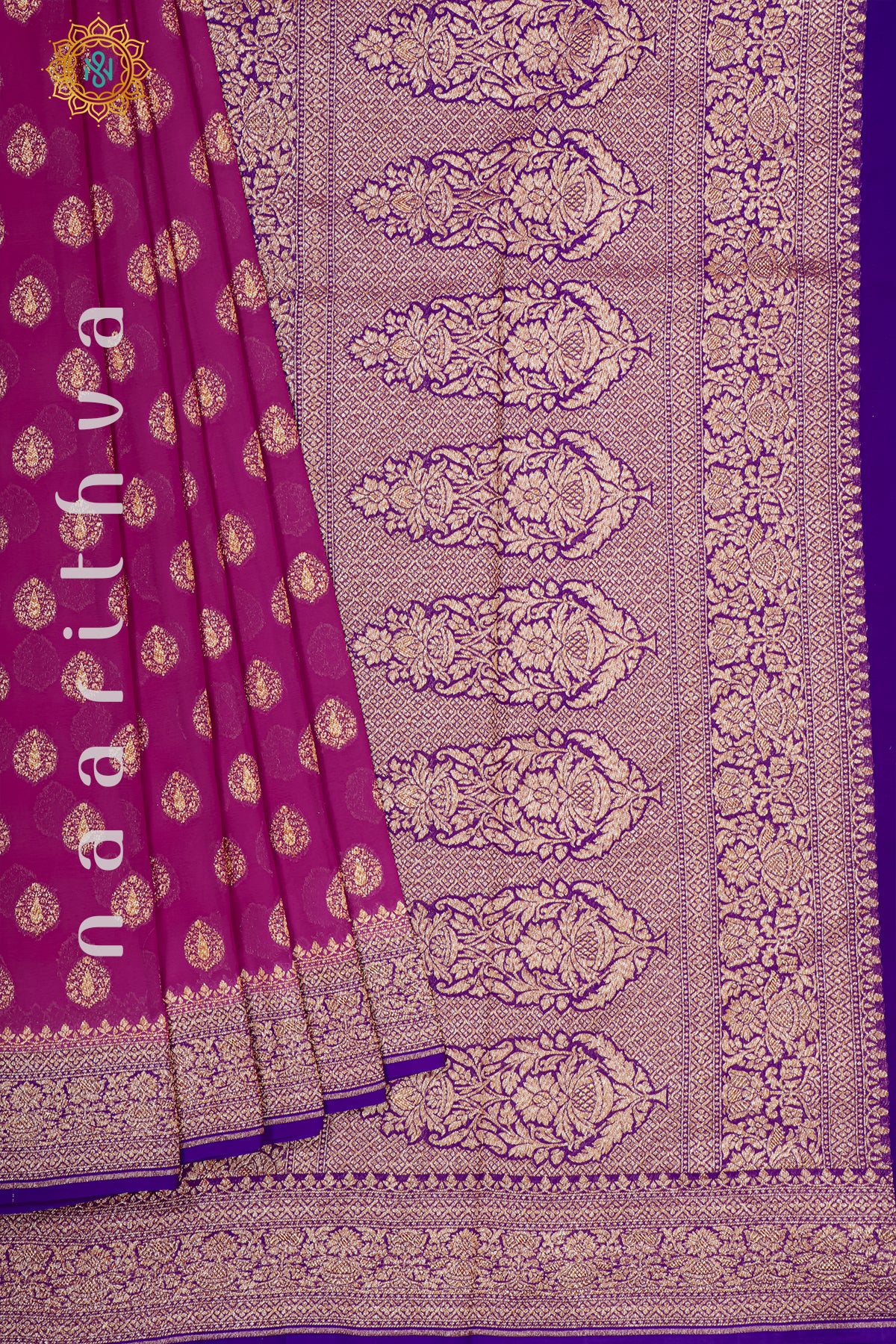 PINK WITH VIOLET - PURE HANDLOOM KHADDI GEORGETTE BANARAS