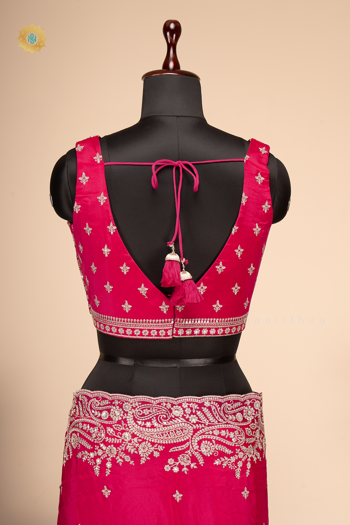 RANI PINK - CREPE PARTY WEAR SAREE WITH READYMADE BLOUSE