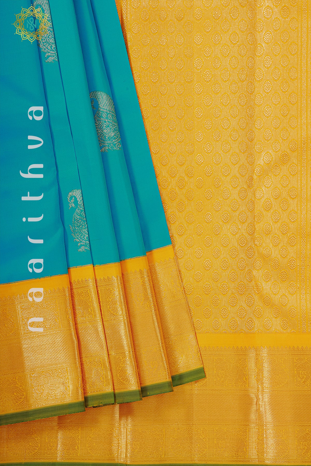 SKY BLUE WITH YELLOW - PURE KANJIVARAM SILK