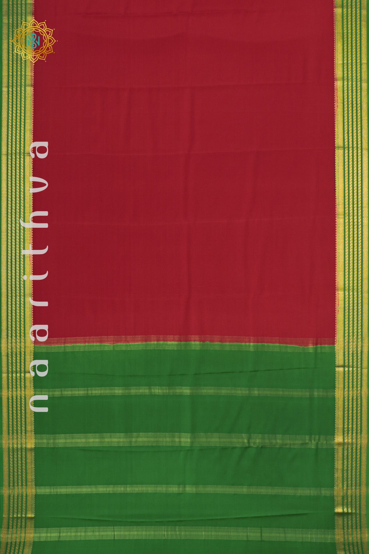 RED WITH GREEN - PURE MYSORE CREPE SILK