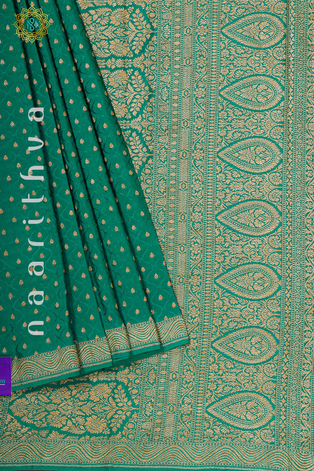 GREEN WITH PINK - PURE BANARASI CREPE SILK