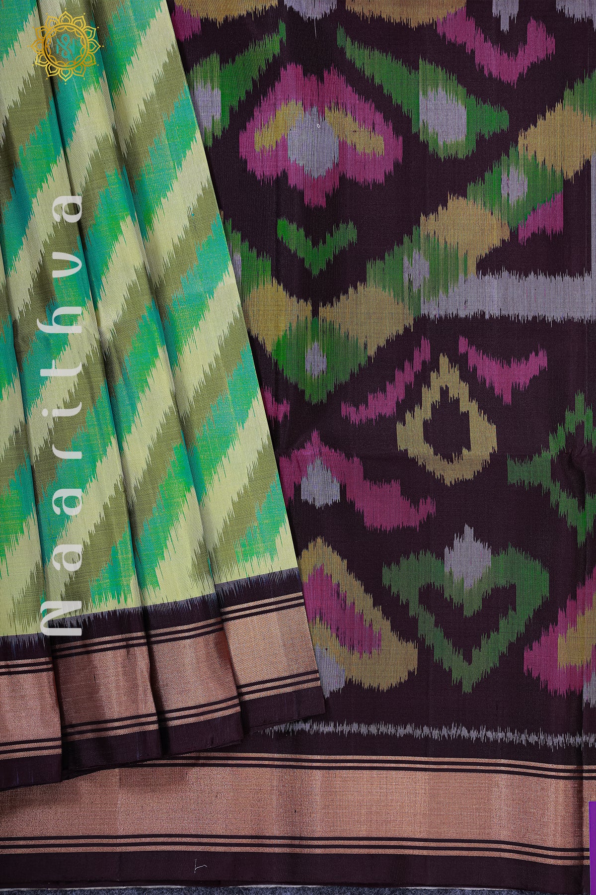 GREEN WITH WINE - PURE IKAT SOFT SILK