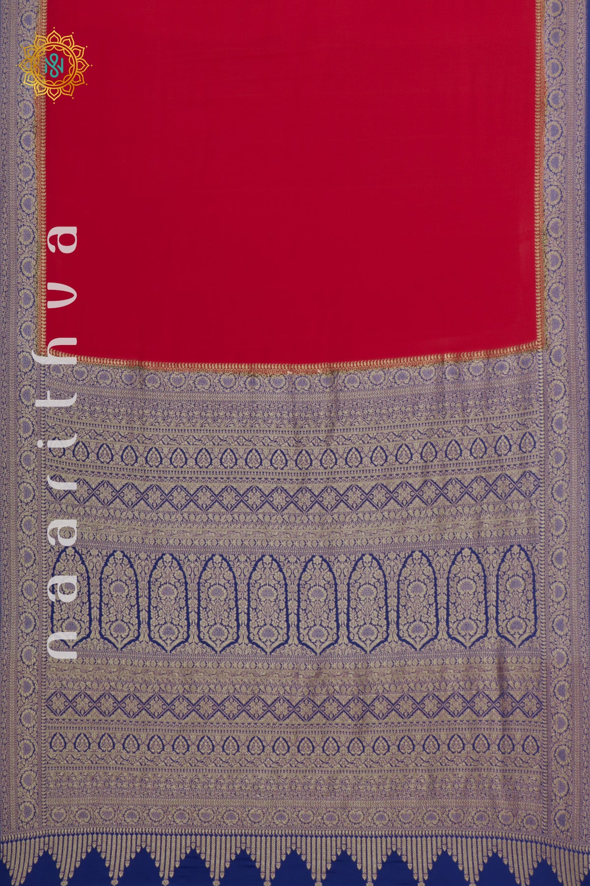 RED WITH BLUE - PURE BANARASI CREPE SILK