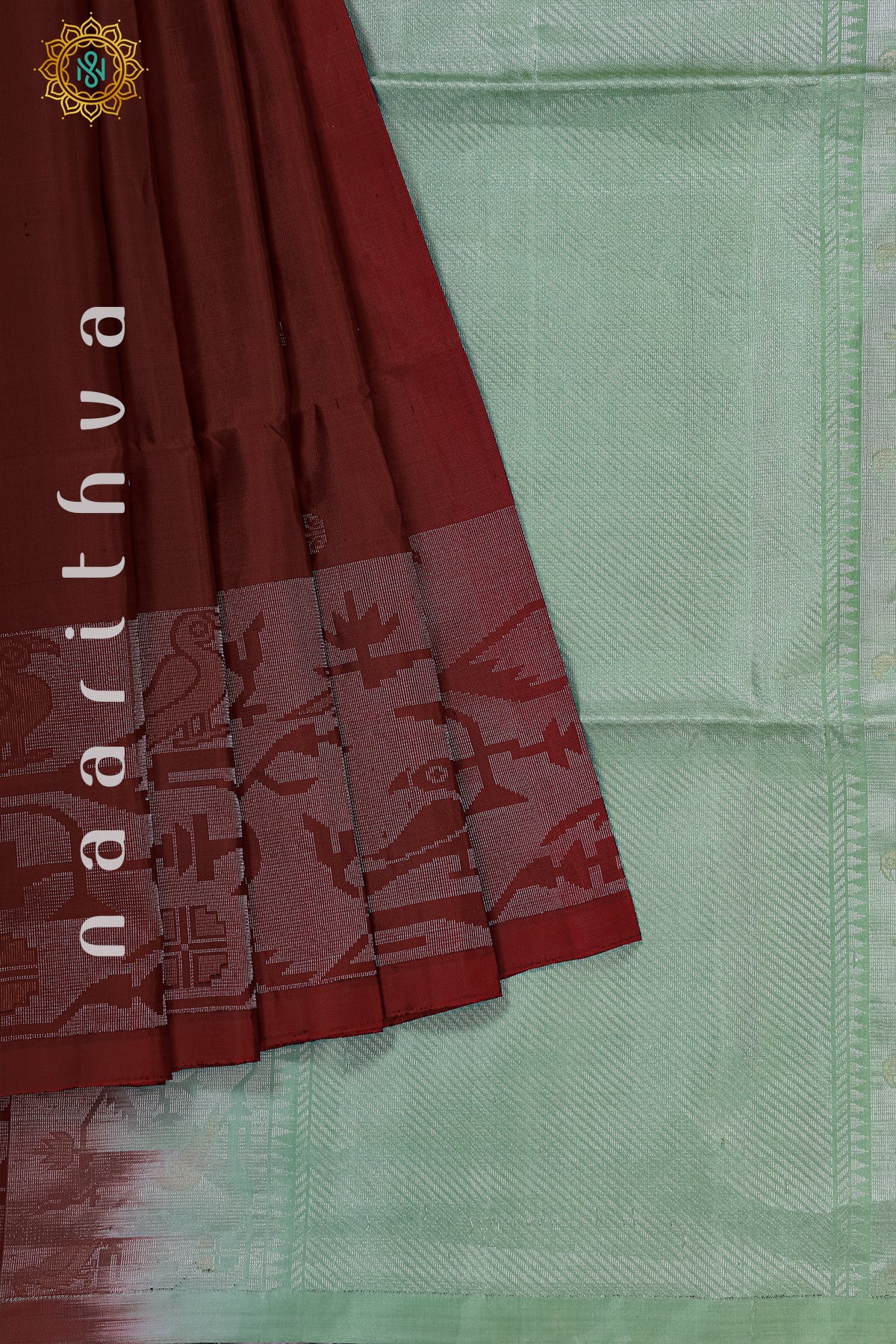 BROWN WITH PISTA GREEN - PURE KANJIVARAM SOFT SILK