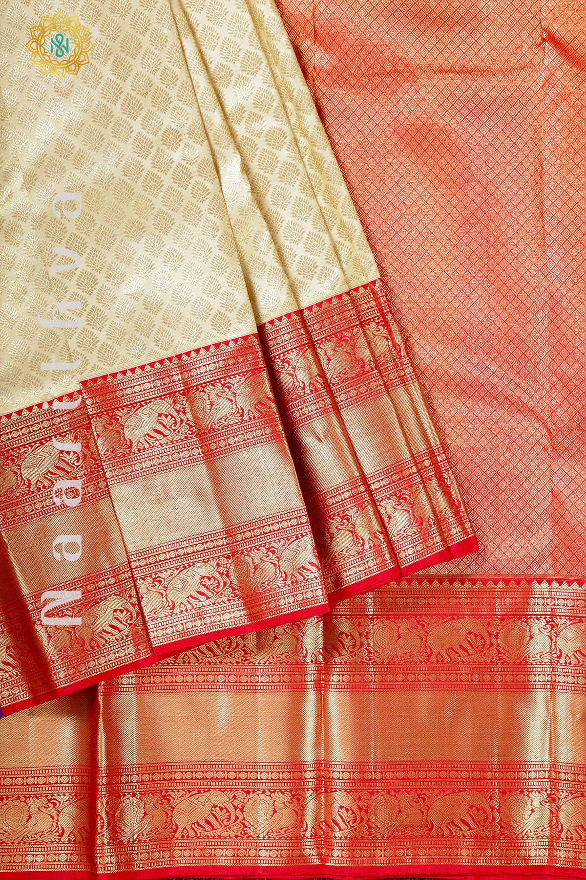 CREAM WITH RED - PURE KANJIVARAM SILK