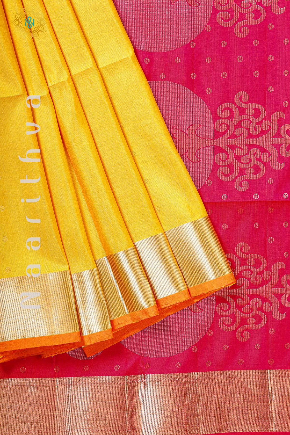 YELLOW WITH PINK - PURE KANJIVARAM SOFT SILK