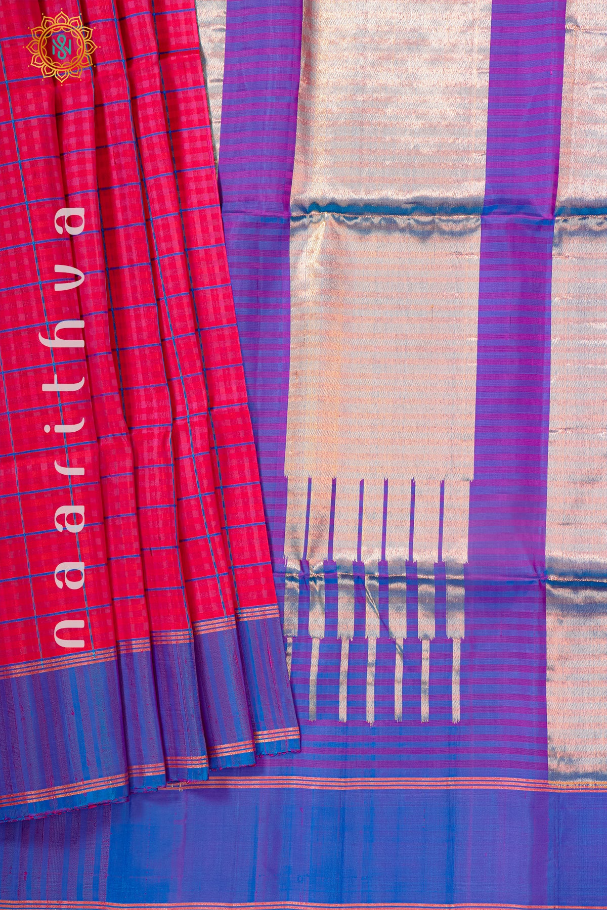 PINK WITH DUAL SHADE OF PURPLE - PURE KANJIVARAM SOFT SILK