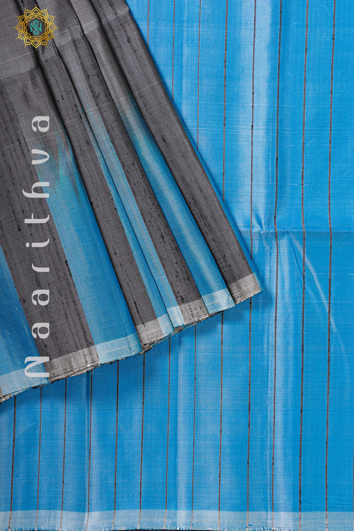 GREY WITH BLUE - PURE KANJIVARAM SOFT SILK
