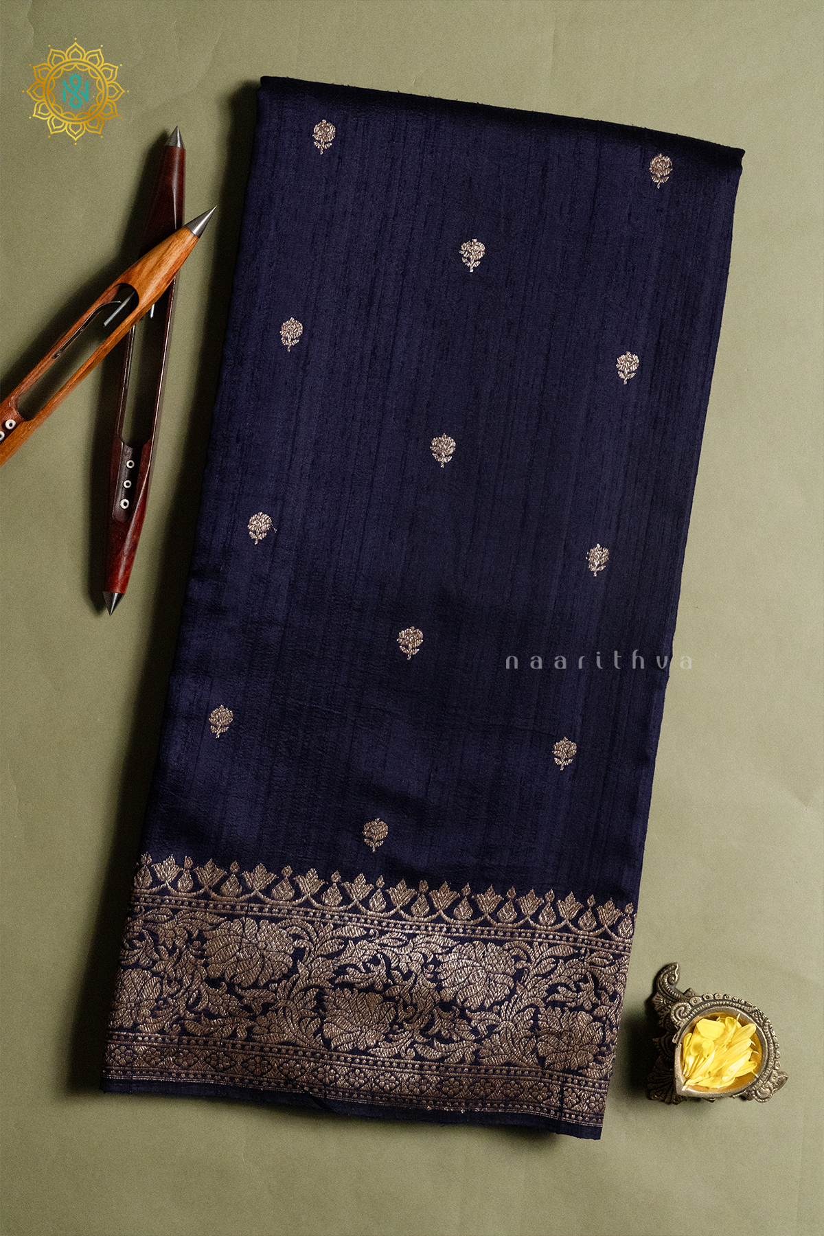 NAVY BLUE WITH MAROON - PURE BANARASI RAW SILK