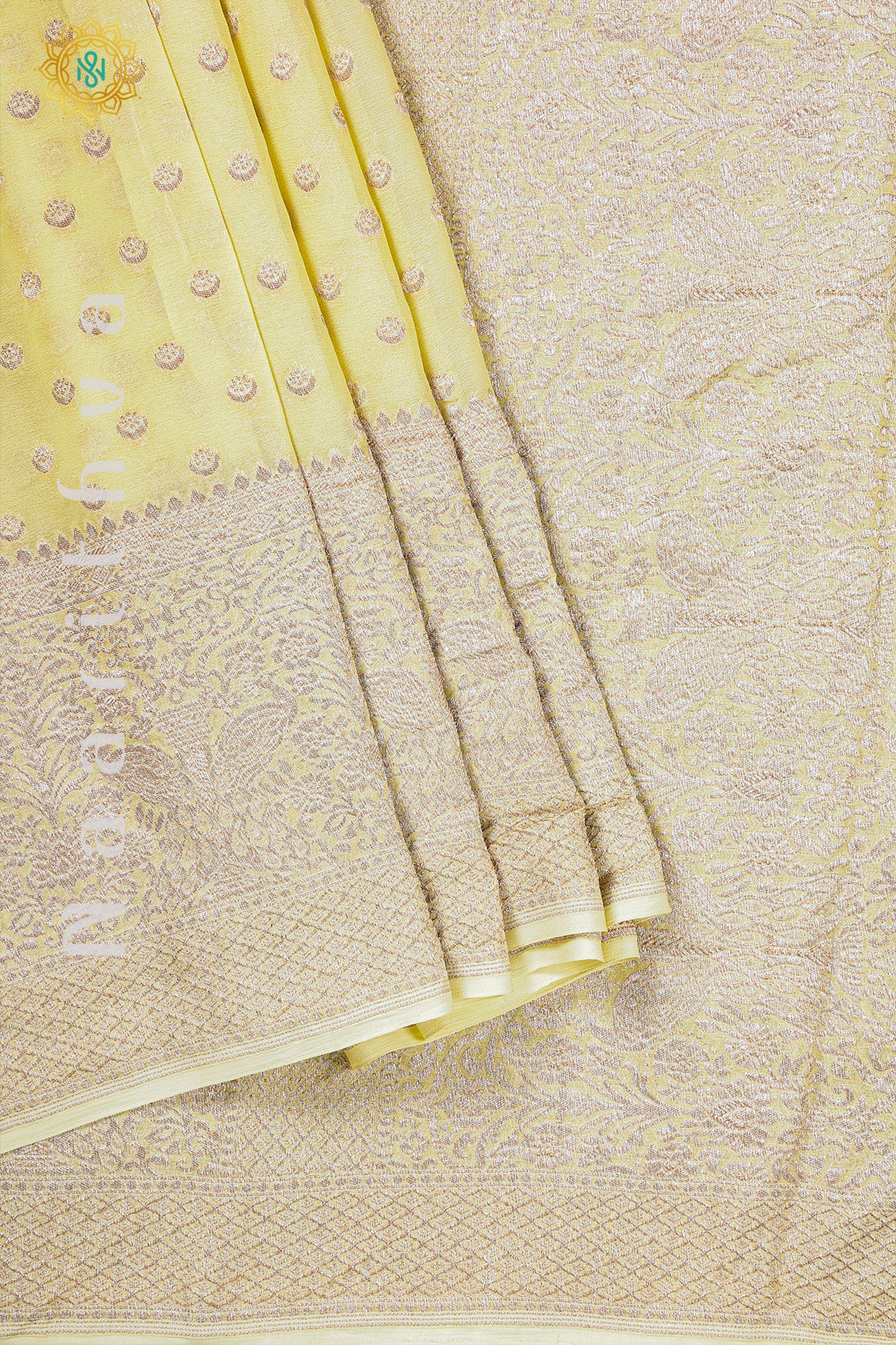 LIGHT YELLOW - PURE HANDLOOM KHADDI GEORGETTE BANARAS