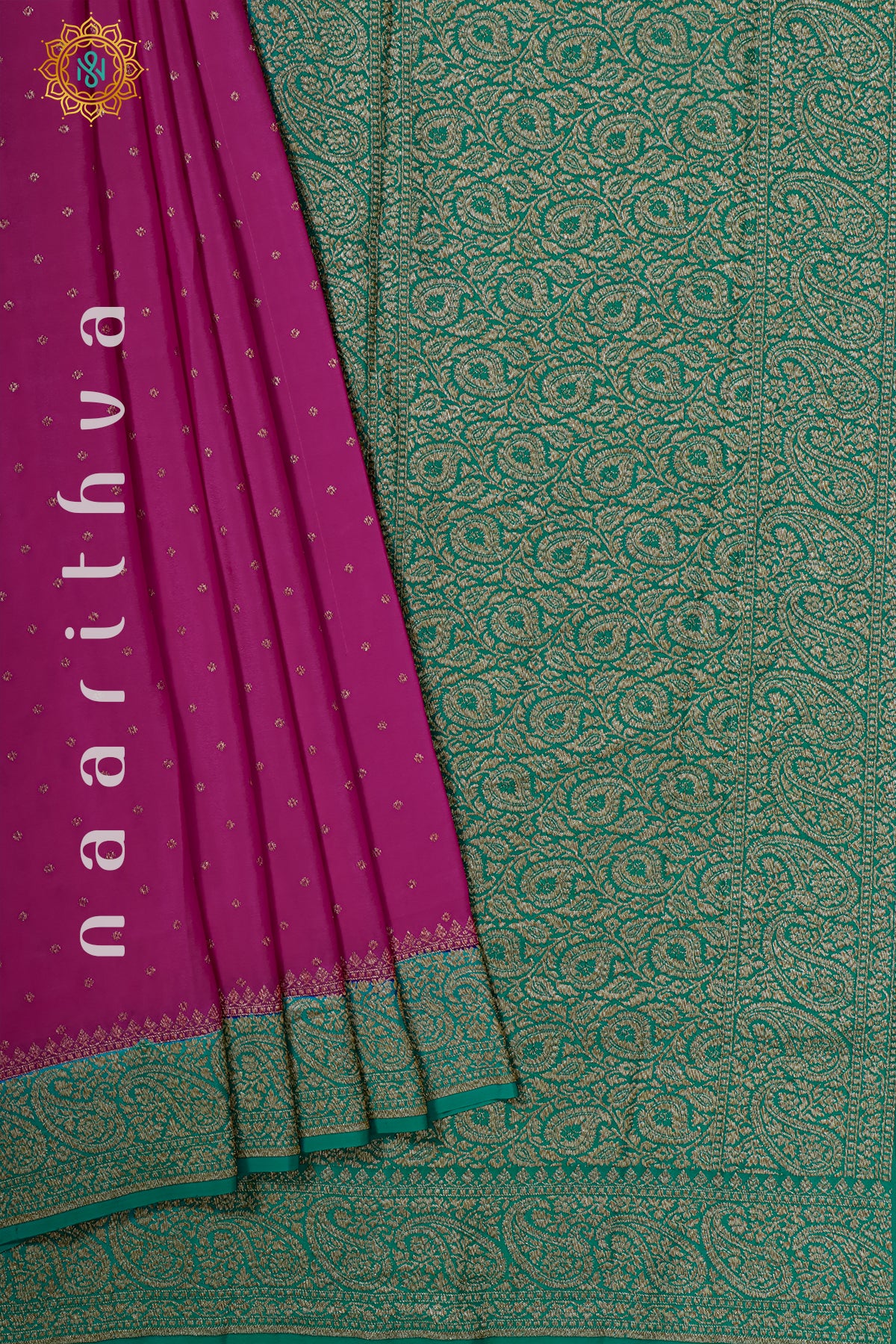 PINK WITH GREEN - PURE BANARASI CREPE SILK