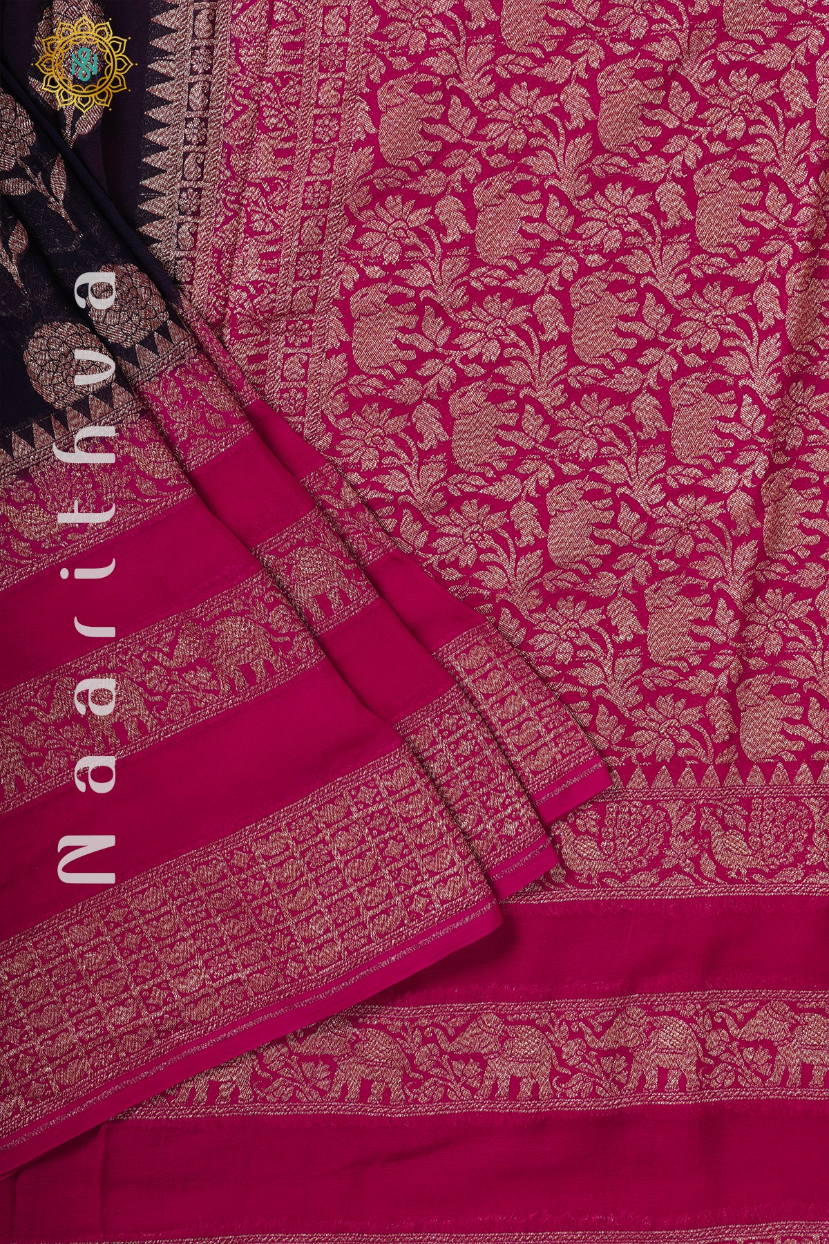 BLUE WITH PINK - PURE HANDLOOM KHADDI GEORGETTE BANARAS