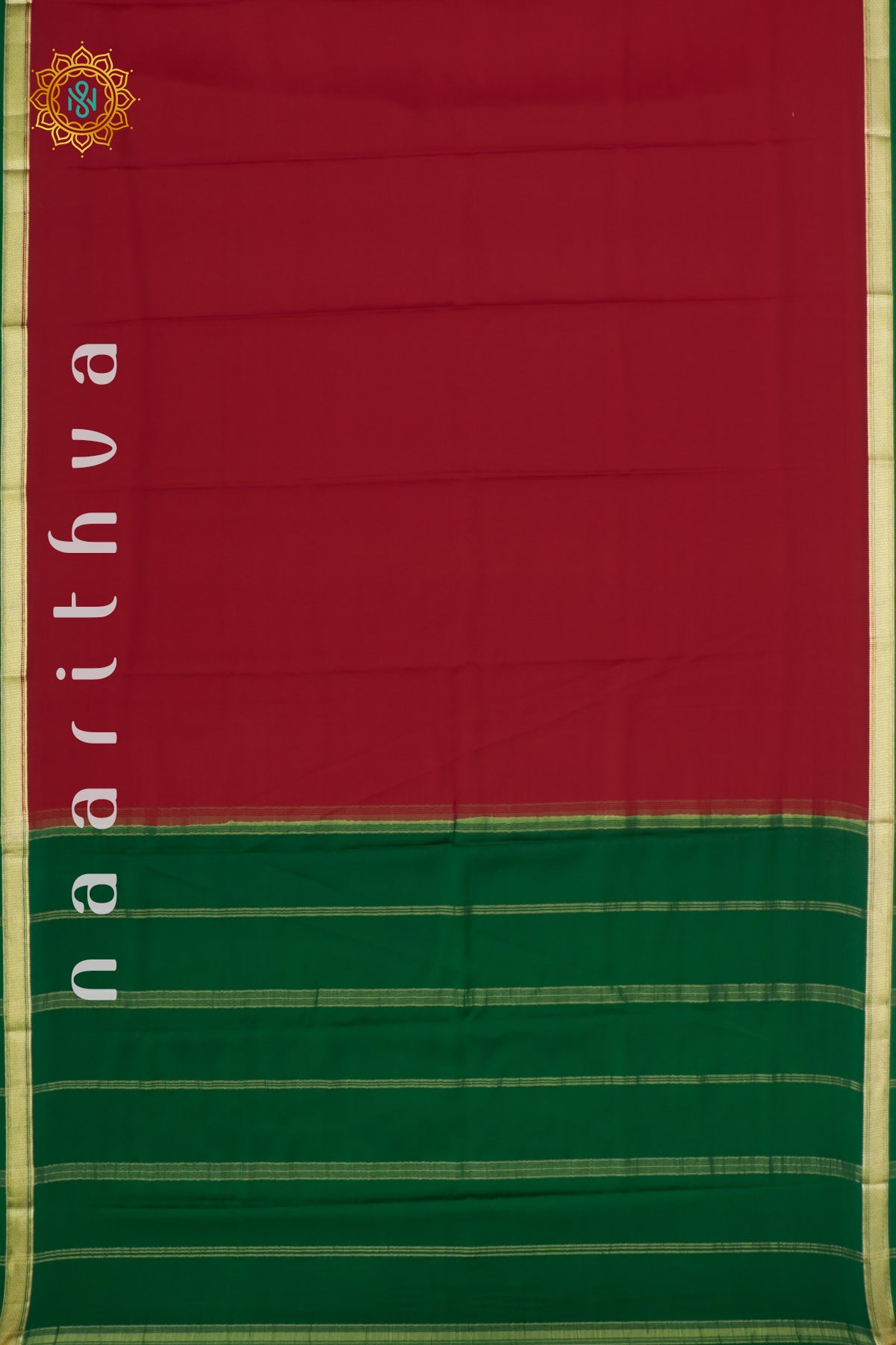 RED WITH GREEN - PURE MYSORE CREPE SILK