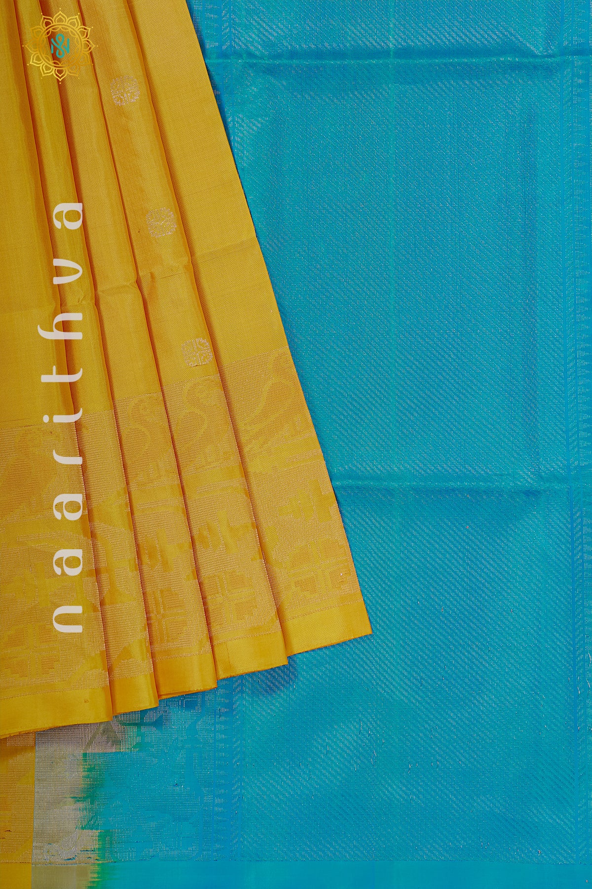 YELLOW WITH SKY BLUE - PURE KANJIVARAM SOFT SILK