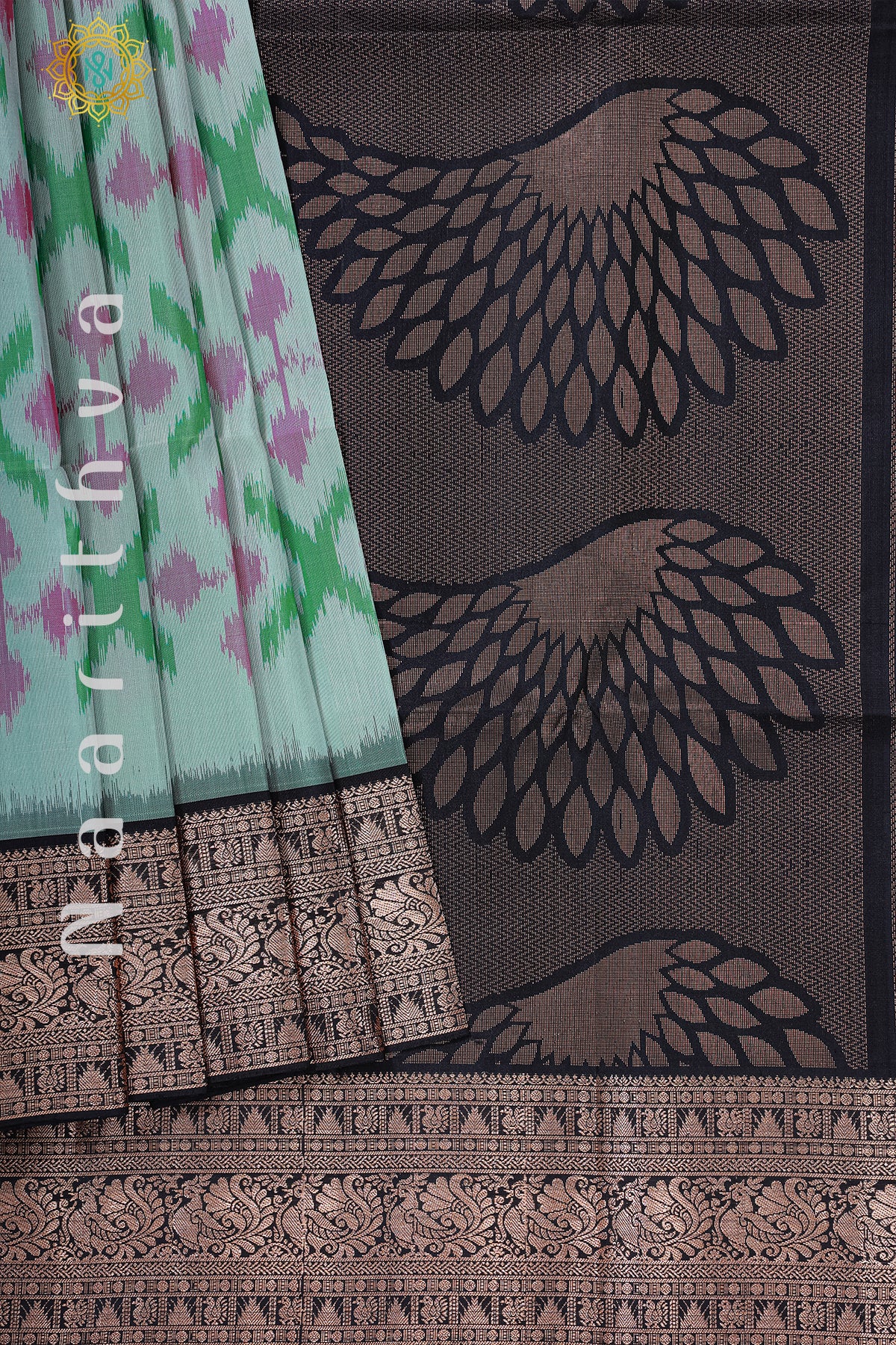 SAGE GREEN WITH BLACK - PURE IKAT SOFT SILK