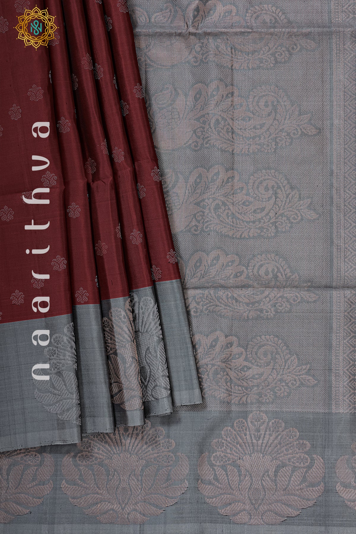 MAROON WITH GREY - PURE KANJIVARAM SOFT SILK