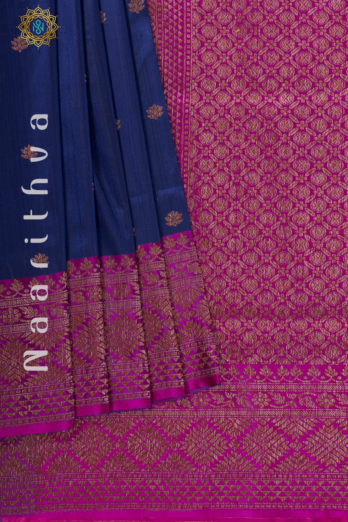 BLUE WITH PINK - PURE RAW SILK