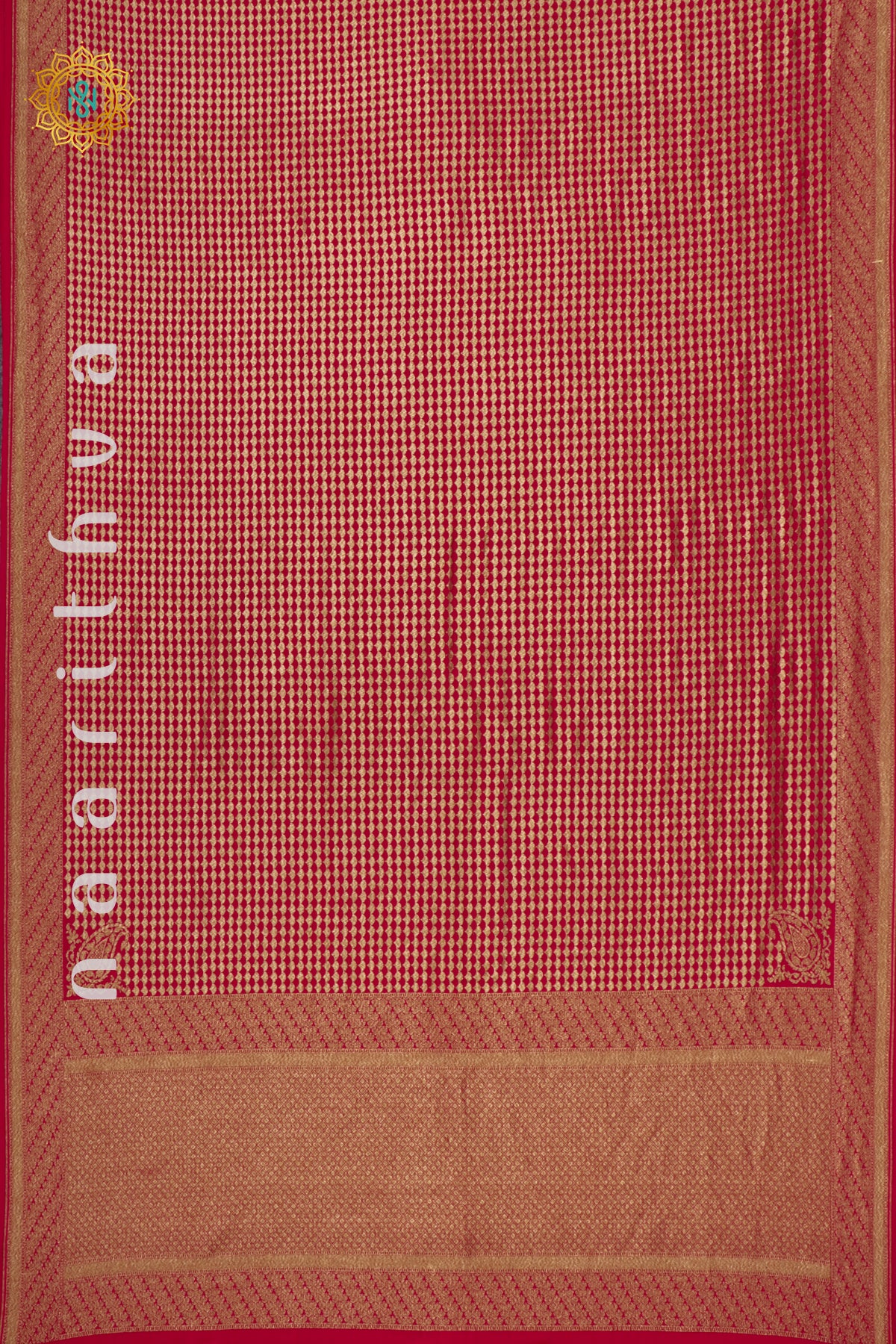 RED WITH GREEN - PURE BANARASI CREPE SILK