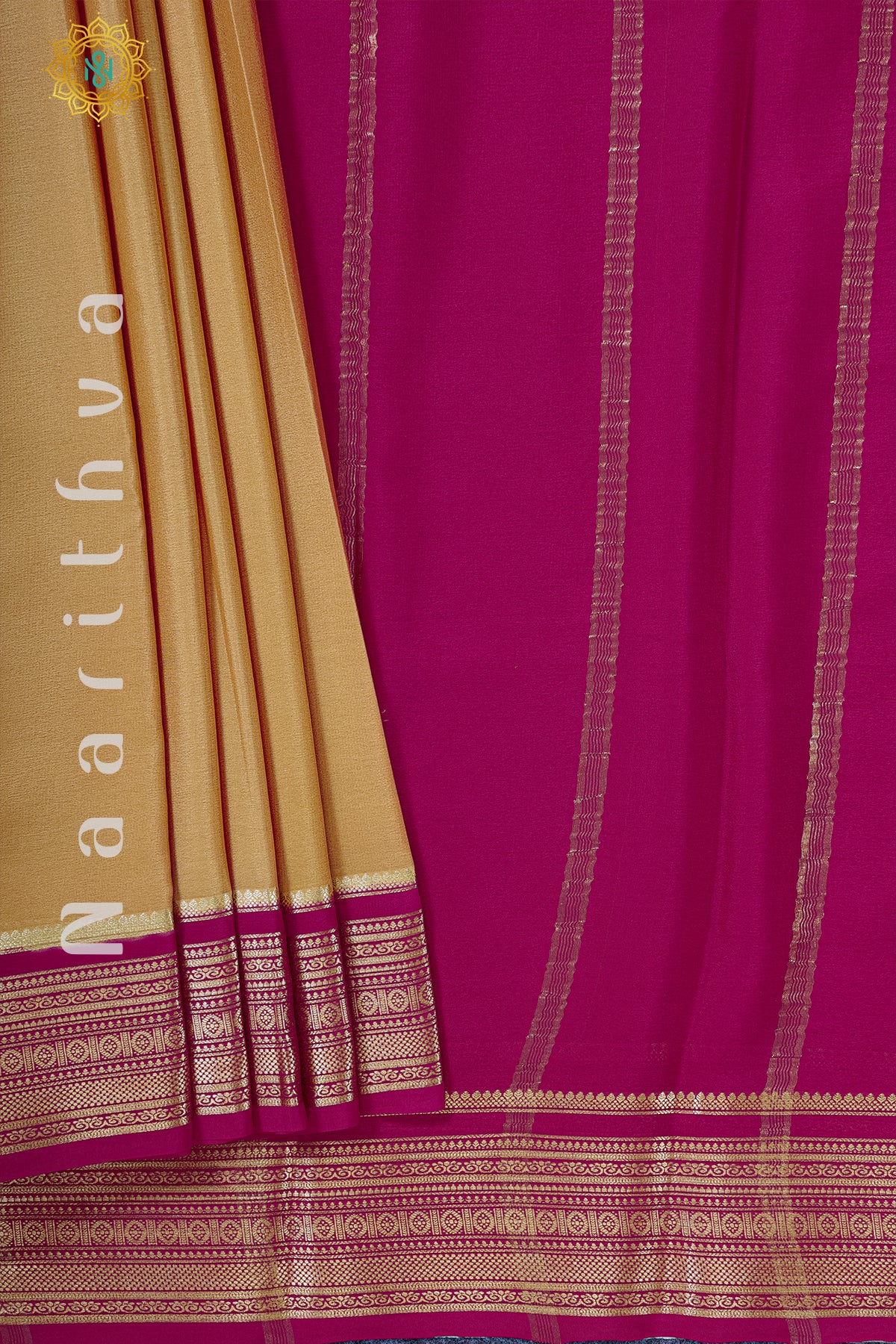 GOLD WITH PINK - MYSORE CREPE SILK