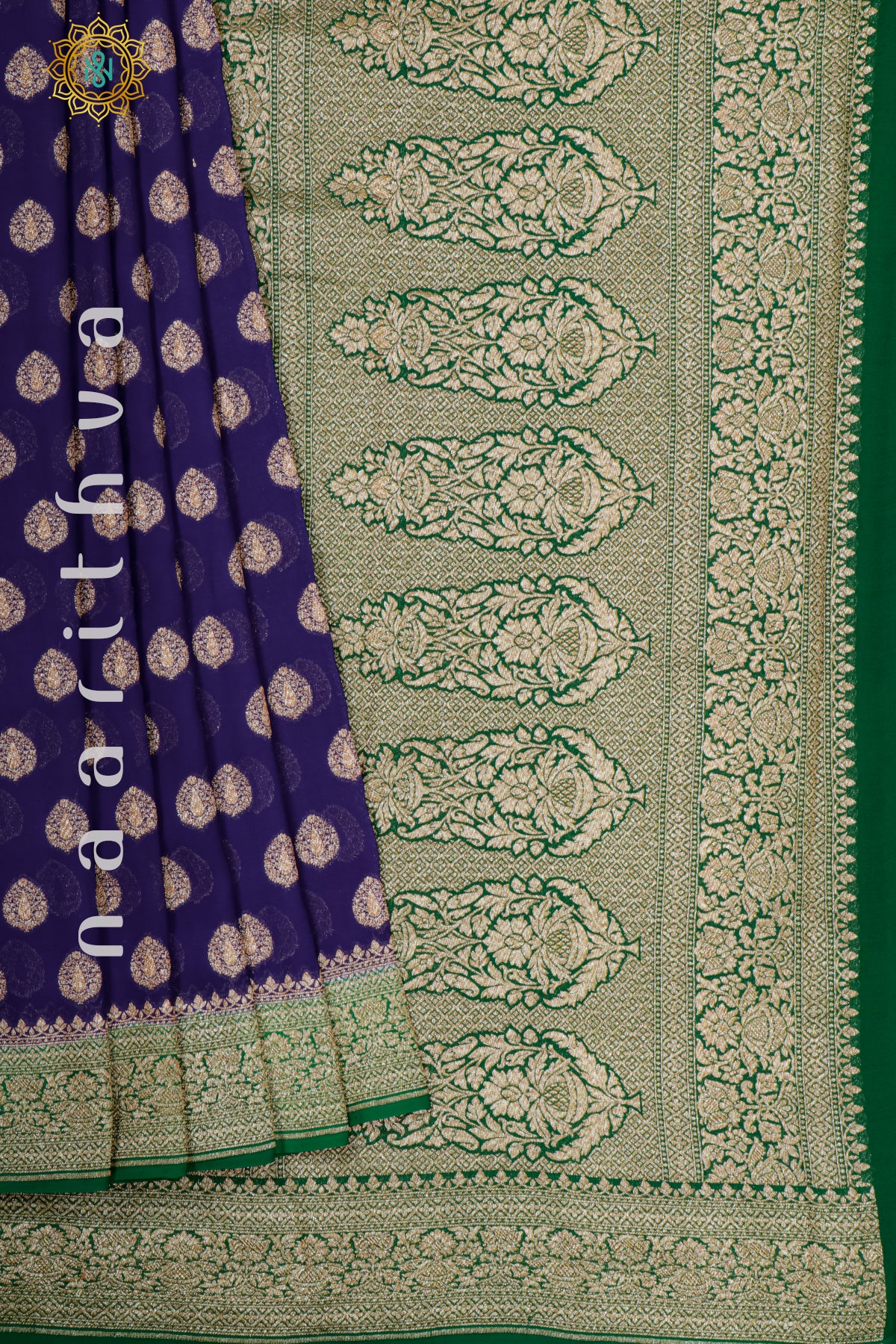 BLUE WITH GREEN - PURE HANDLOOM KHADDI GEORGETTE BANARAS