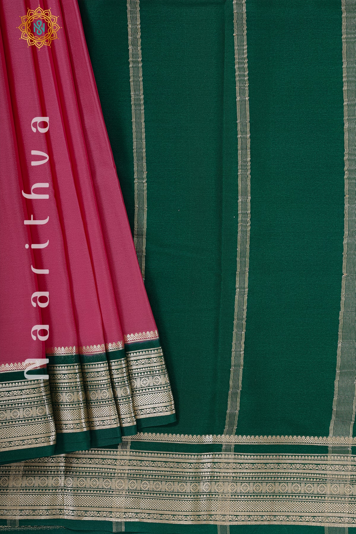 PINK WITH GREEN - MYSORE CREPE SILK